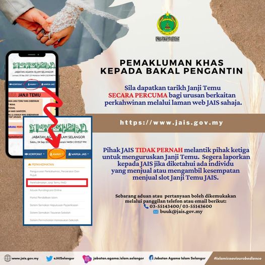 Perkahwinan: JAIS tidak lantik pihak ketiga, jual slot janji temu