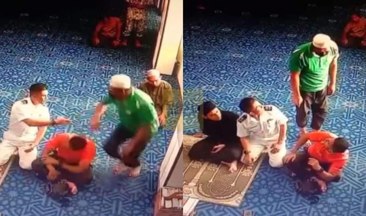 [VIDEO] Salam tak pandang muka, lelaki tampar kepala jemaah masjid