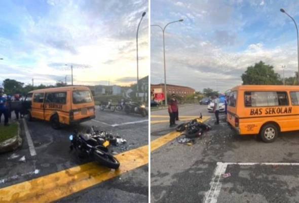 Van sekolah tembung motosikal, lima murid luka terkena serpihan kaca